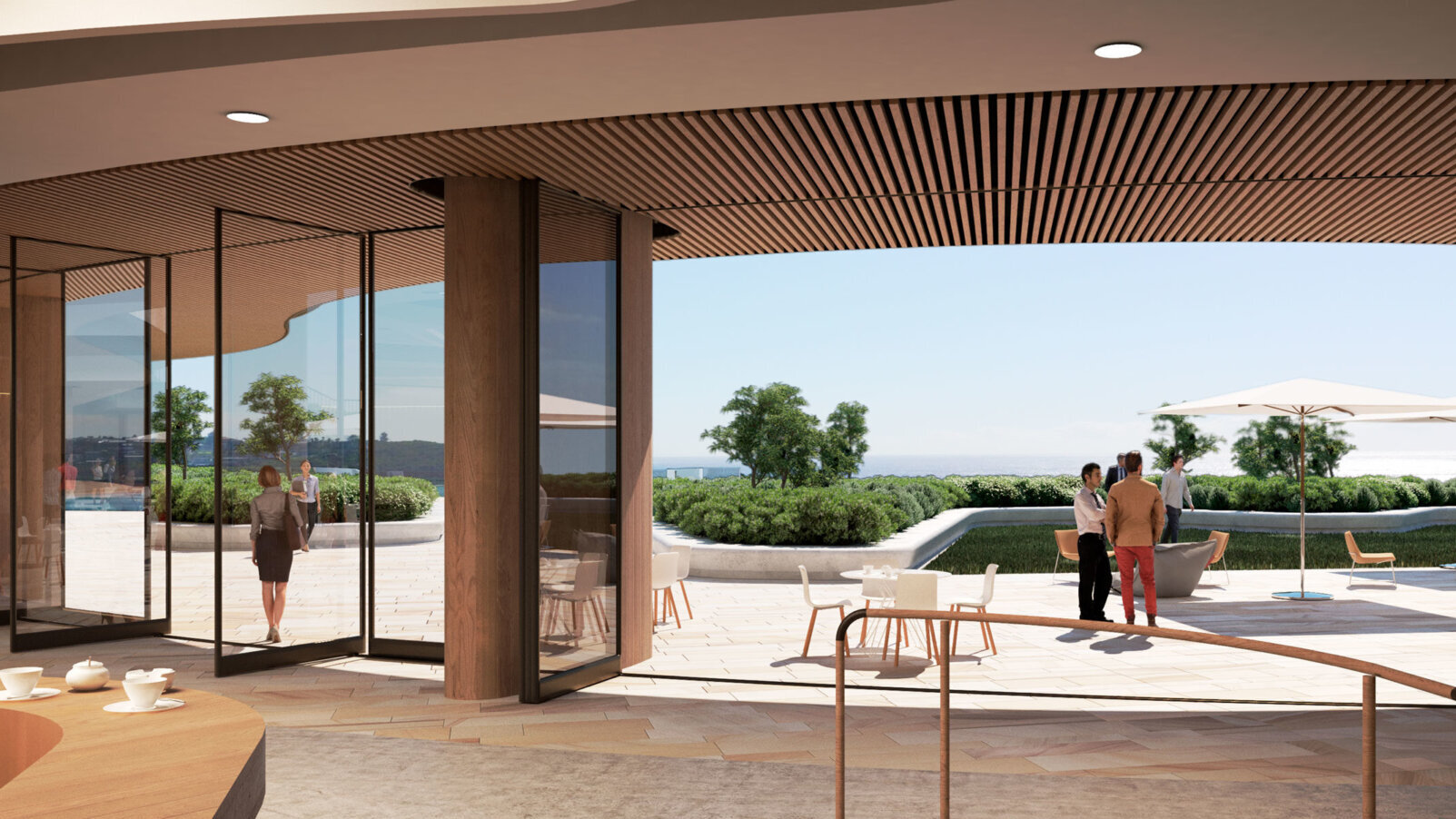 People on the terasse of an exclusive building