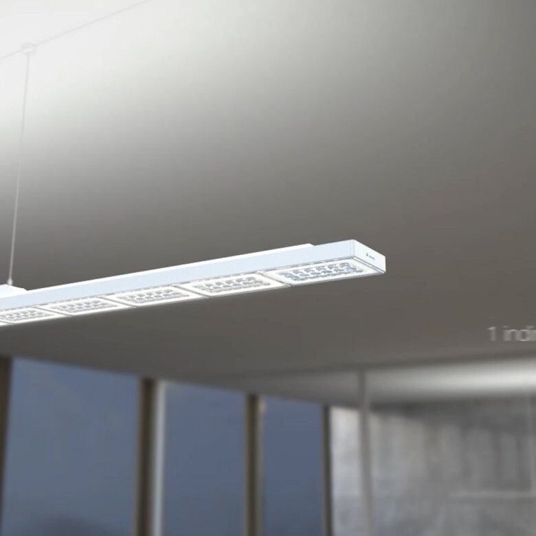 Detail of an office lighting bar illuminated.