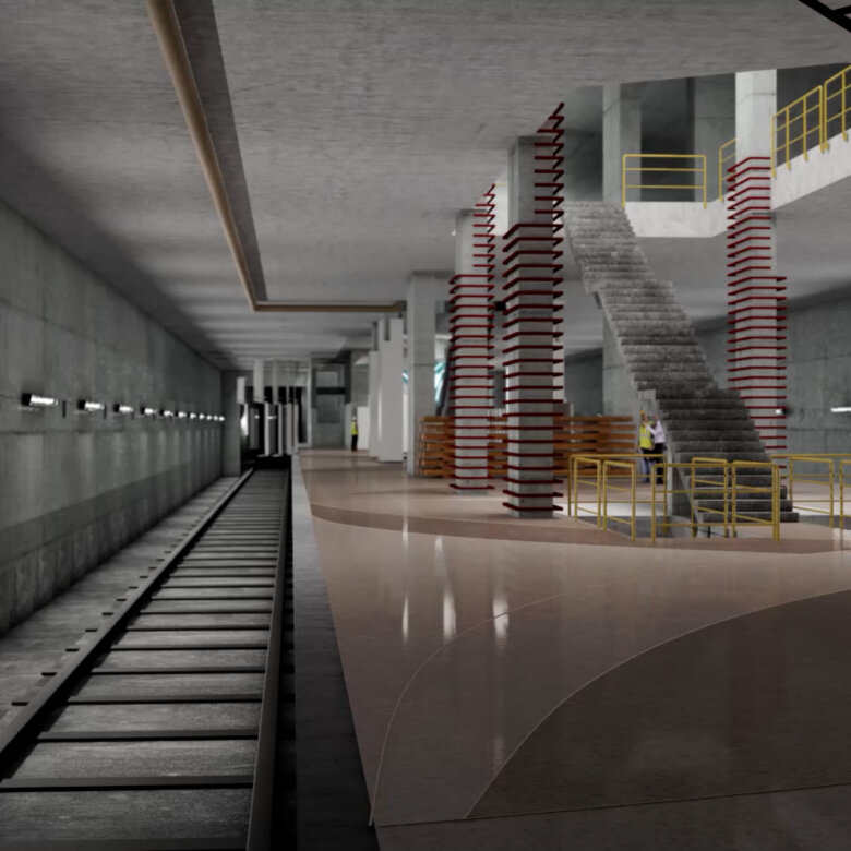 Construction site of an underground train station.